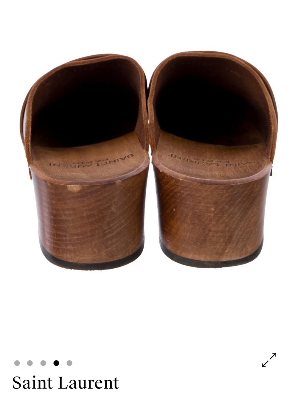 Saint Laurent Brown Leather Clog Mule with Wooden Platform SIZE 8 (EU 38) - Picture 3 of 4